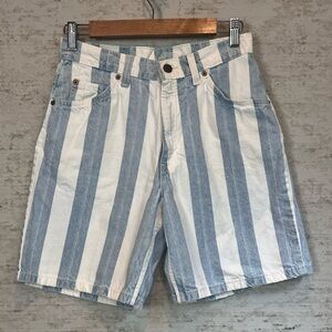 Vintage Womens Levi's 950 Relaxed Fit Blue White Stripd Shorts Sz 9 High Waisted